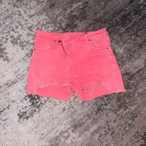 High Waist Coral Denim Shorts